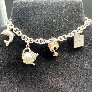 Vintage 925 Sterling Silver 7.5” Charm Bracelet 20.65g Utah, Palm, Teapot, Dolph